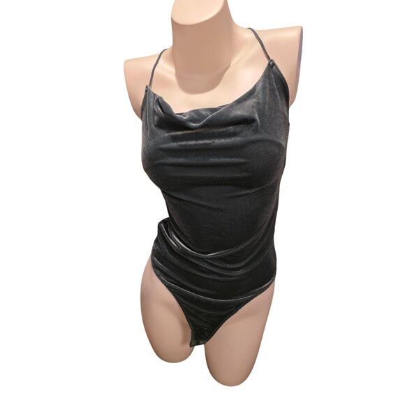 Abercrombie & Fitch Womens Green S Velvet Bodysuit Spaghetti Straps Cowl Neck - Picture 1 of 6